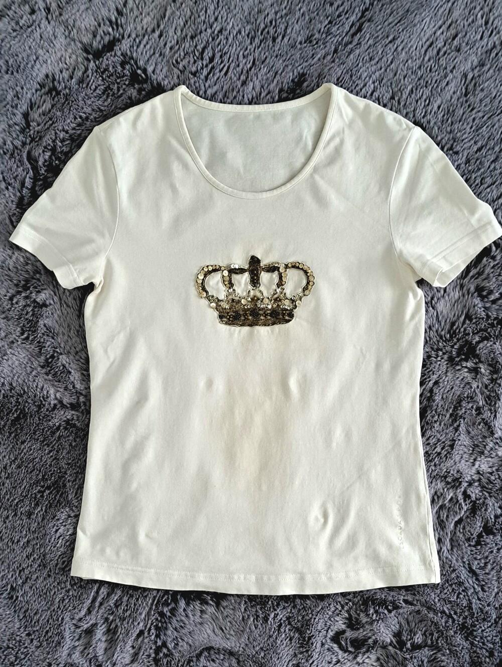 Escada Sports White Short-Sleeve Tee with Gold Crown Motif